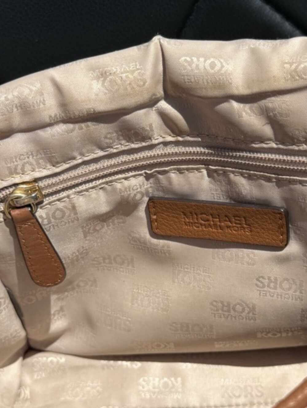 Michael Kors Tan Leather Crossbody with Gold MK Emblem - Picture 8 of 8